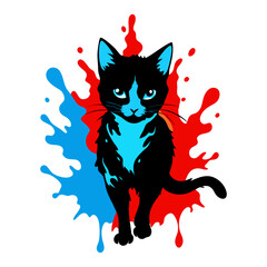 Simple Cat Illustration in Vector Format with CMYK and Grayscale Color Options
