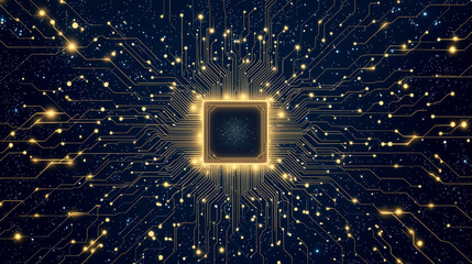 Stunning digital illustration of quantum processor surrounded by intricate circuitry and glowing connections, evoking sense of advanced technology