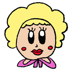 Kid drawing style illustrations of mother with red heels for decorations, cartoon, character, comic, mascot, sticker, people, logo, icon, snack, grocery shopping, cute patch, brooch, toy, kid doll