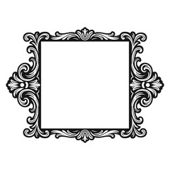 Square vintage photo frame. Hand drawn victorian retro sketch style. Vector illustration isolated on white.