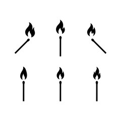 Matches icons, lit match. Vector isolated on background.