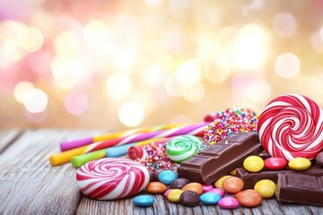 Obraz premium A delightful assortment of colorful candies and chocolates, creating a sweet and festive scene. Perfect for celebrations and delightful moments.