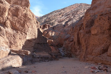 A hiking trail through a canyon in Death Valley, California