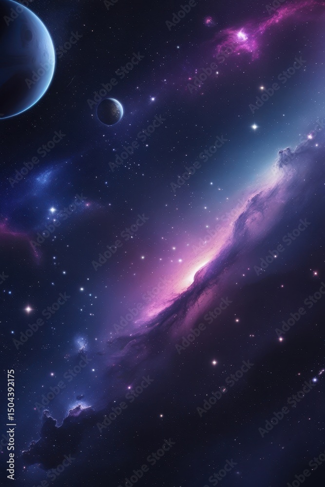 Wall mural distant galaxies stretch across space with stars and colorful nebula.