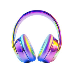Rainbow Holographic Headphones isolated on transparent background