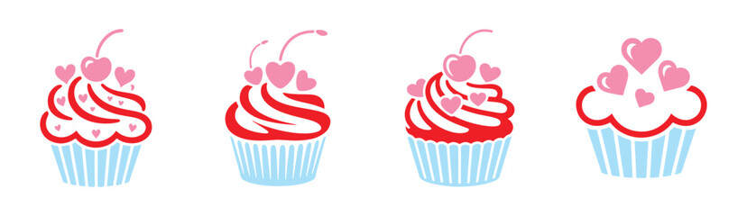 Colorful cupcake love, cherry vector. Cupcake icon symbol illustration