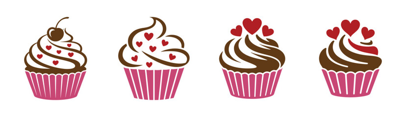 Colorful cupcake love, cherry vector. Cupcake icon symbol illustration