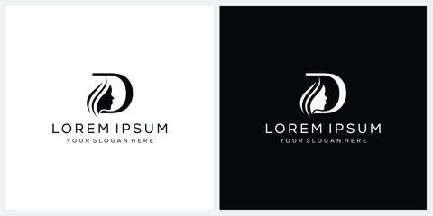 initial letter D face beautiful woman logo design, cosmetic and beauty graphic icon concept