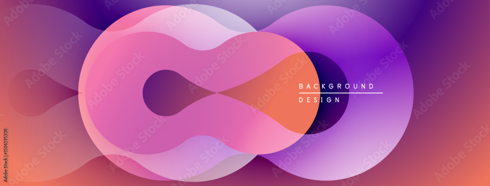 Poster Abstract colorful shapes overlap creating fluid dynamic composition. Gradient hues blend, forming modern visual experience.