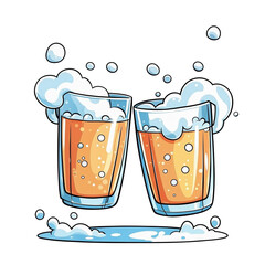 Cute Cartoon Clinking Beer Glasses with Foam – Transparent Background


