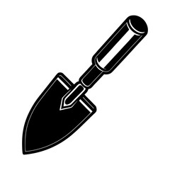 Illustration of a gardening trowel tool in solid color silhouette
