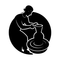 Silhouette of person creating pottery on a wheel