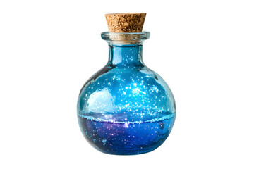 Potion bottle with glowing essence, magical elixir, cut out transparent