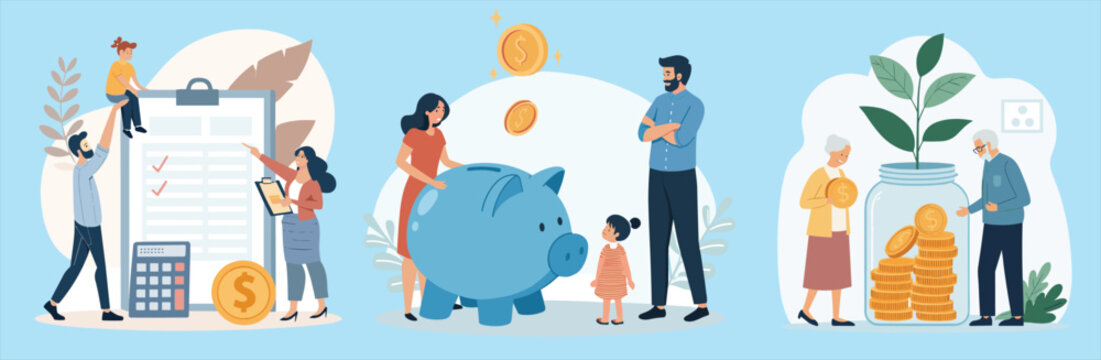 Family Financial Planning and Savings Concept Illustration