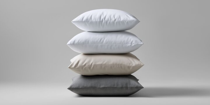 A stack of pillows with one pillow on top of the other. The pillows are white and tan