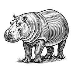 Fototapeta premium engraving hippo, vector line art illustration, isolated on white background, illustration, vintage, hippo, vector, art, isolated, animal, drawing, engraving, sketch, hippopotamus, zoo, graphic,