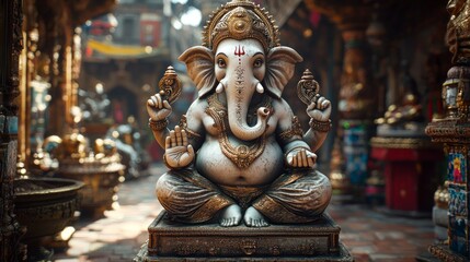 Fototapeta premium A detailed depiction of a seated deity statue with ornate detailing