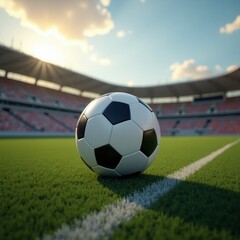 uma bola de futebol em um campo de estádio