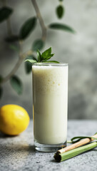 "Whispering Reed Flute" Lemongrass & Pandan Leaf Infused Rice Milk in Tall, Slender Glass