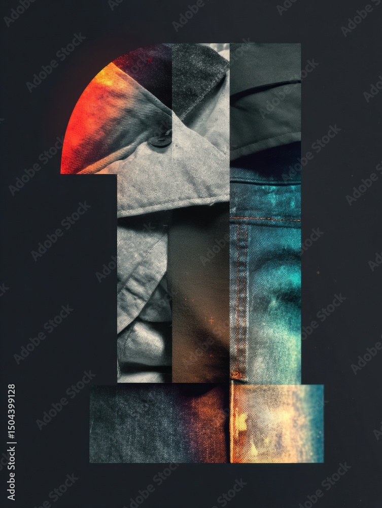 Fototapete Stylized Logo Integration Showcasing Various Clothing Textures in a Unique Design With a Middle Fade-Out Effect