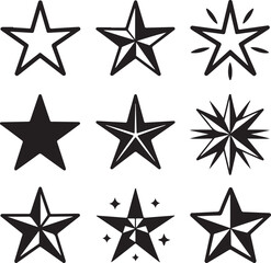 Obraz premium a variety of black-and-white star silhouettes representing different styles and complexities (4)_traced