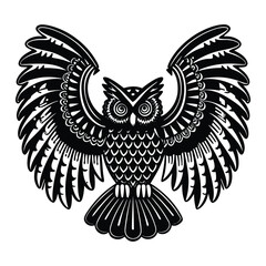 Obraz premium Majestic Owl with Spread Wings Black and White Vector Art