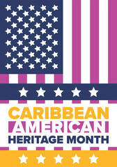 Obraz premium Caribbean American Heritage Month in June. Culture Month to the people of America. Celebrate annual with festival. Happy holiday. Poster, card, banner and background. Vector illustration