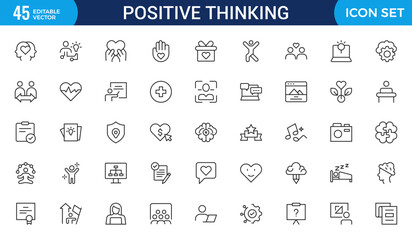 Positive thinking line icons collection.Thin outline icons pack.