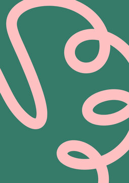 Modern Minimalist Wavy Line Art in Pink and Green Background. Abstract Poster Template for Flyers, Ads, Covers, Social Media Graphics, Shop and Discount Sale 