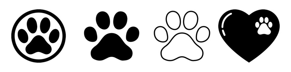 Paw footprint icon.  Paw Print Heart. Animal footprint vector illustration.