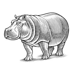 Fototapeta premium engraving hippo, vector line art illustration, isolated on white background, illustration, vintage, hippo, vector, art, isolated, animal, drawing, engraving, sketch, hippopotamus, zoo, graphic,