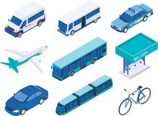 Public Transpportation Isometric Icons