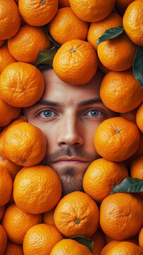 Naklejki Man Surrounded by Oranges