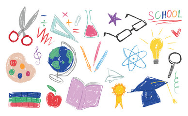 Crayon fun cute kid colorful doodle set badge,. Back to school element. Kid concept element, fun for book illustration and more