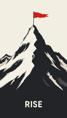 Red flag on top of the mountain
