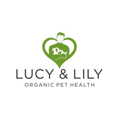 Minimalist Flat Illustration Man and Dog in Heart Shape Logo Icon