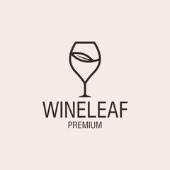 Minimalist Outline Wine Leaf Inside Glass for Premium Company Logo