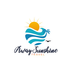Minimalist Creative Sunshine Travel Heart Shape Wave Logo Design Template