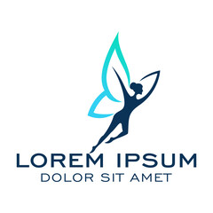 Elegant Silhouette Woman Butterfly Wing Abstract Illustration Logo Design