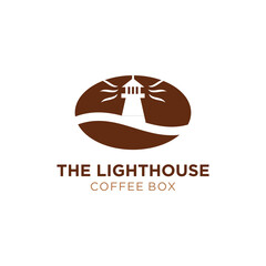 Minimalist Silhouette Lighthouse Within Coffee Bean Logo Symbol Design