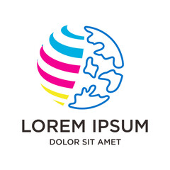 Modern Minimalist Globe with CMYK Stripes and Outline Landmass Logo Design