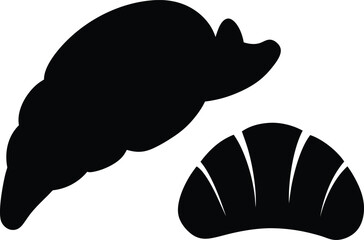  silhouette of croissant and baguette on white background