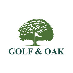 Elegant Flat Style Golf and Oak Tree Illustration Logo Design