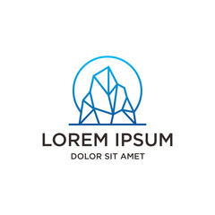 Minimalist Line Art Mountain Peak with Sun Circle Travel Logo