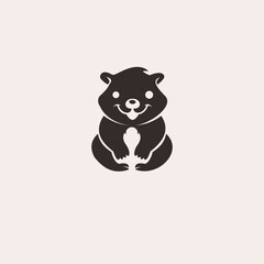 Simple Flat Design Wombat Sitting Cute Smiling Animal Illustration Icon