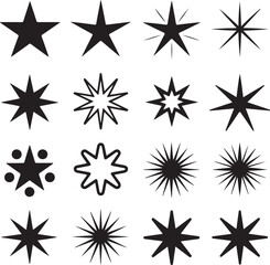 Obraz premium a variety of black-and-white star silhouettes representing different styles and complexities (6)_traced