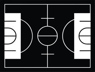  silhouette of basketball court layout on white background