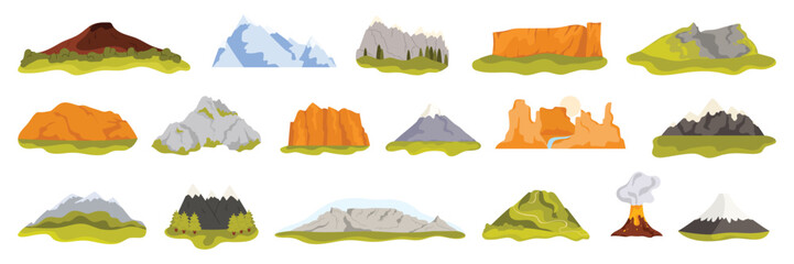 Mountain landscapes of different countries of world set. Nature landmarks collection with Grand Canyon and Mauna Loa, Arches National Park of USA, Mount Fuji in Japan cartoon vector illustration © Flash Vector
