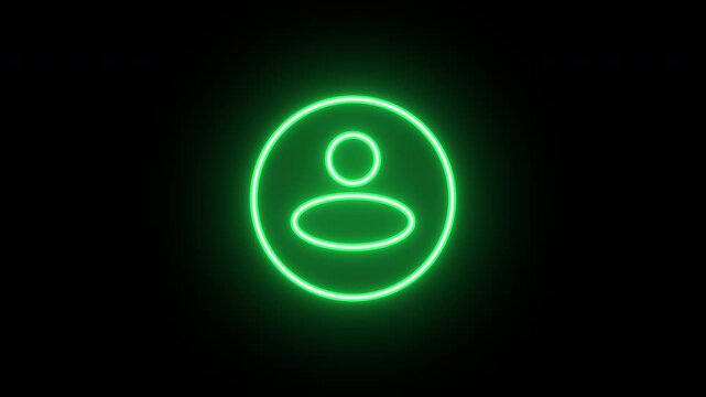 Neon user icon, flickering emergence and fading. Glowing neon user avatar icon, looped animation. User profile, anonymous person, login account, admin, digital avatar. Yellow green orange colors