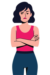 Cartoon Illustration of a Woman with Crossed Arms and a Frowning Expression in Modern Style